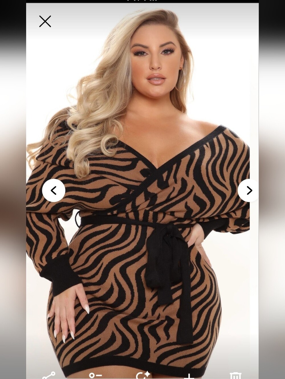 Fashion Nova Women's 1X Free To Roam Zebra Sweater Dress NEW